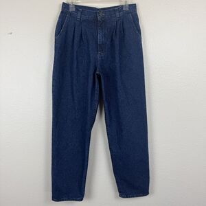 Vintage Lee Pleated High Waist Tapered Leg Dark Wash Denim Blue Mom Jeans 12 S